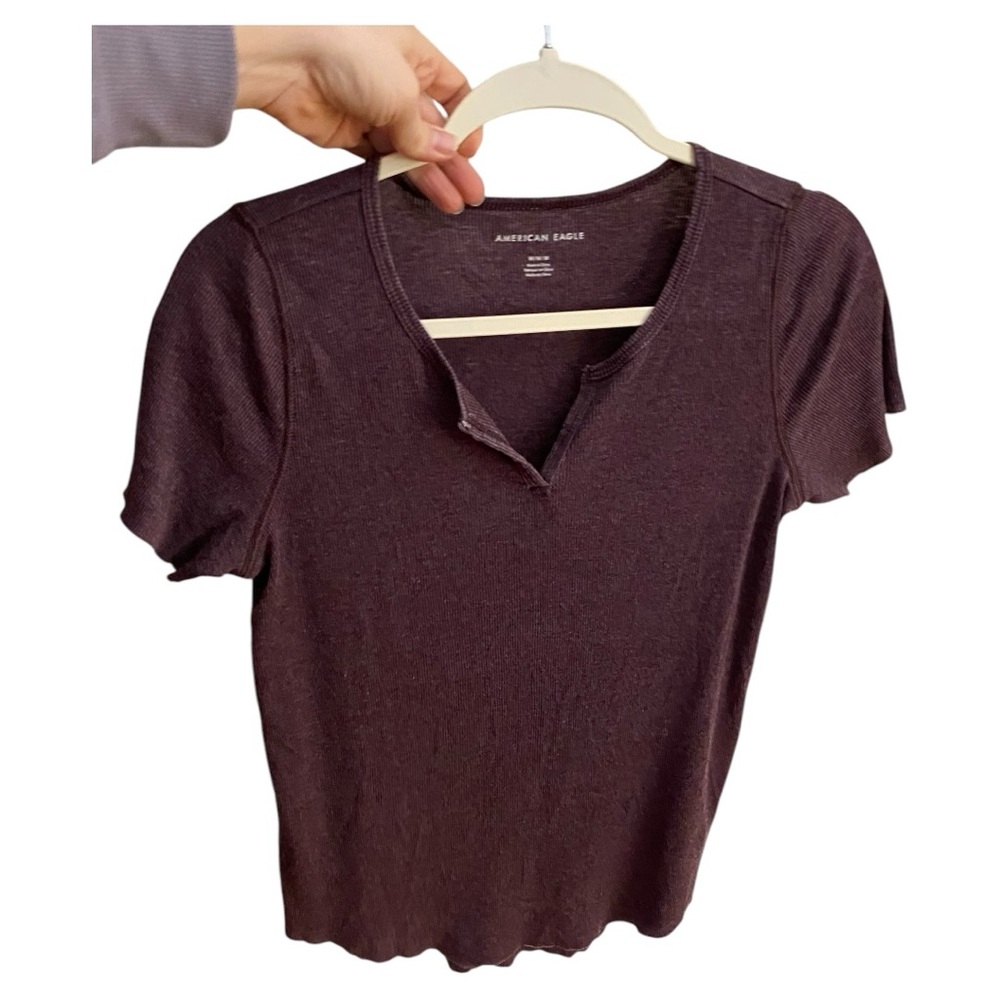 American Eagle Outfitters Dark Purple Short Sleeve Tee